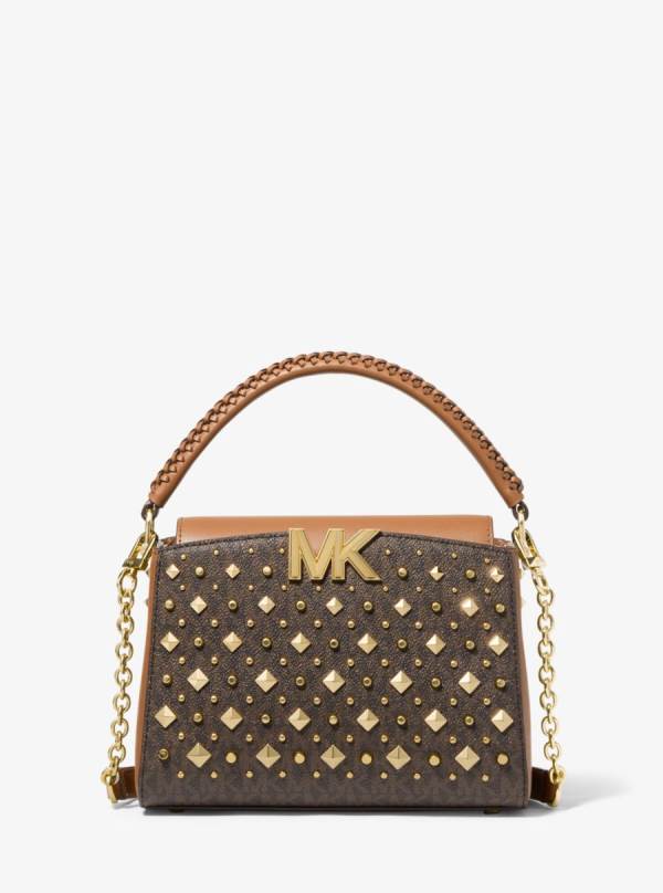 Damske Spojková Taška Michael Kors Karlie Small Studded Logo Čokoláda Žlté - Kabelky Michael Kors Sleva | QSXRM-4792